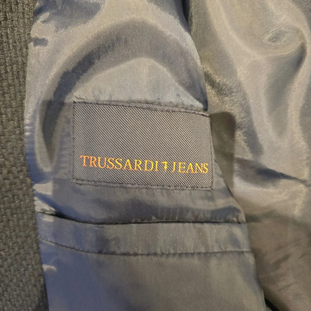 Trussardi Jeans Mens Navy Blue Wool Blend Blazer SportCoat Size 54 Made in Italy